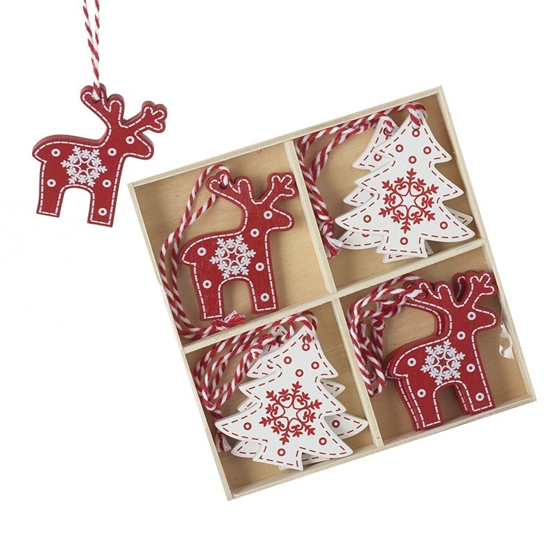 Heaven Sends Wooden Nordic Trees and Reindeer Christmas Tree Decorations