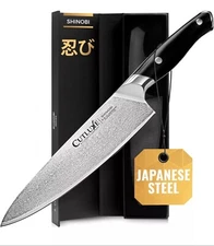CUTLUXE Chef Knife - 8" Damascus Japanese AUS-10 Steel – Ergonomic G10 Handle...