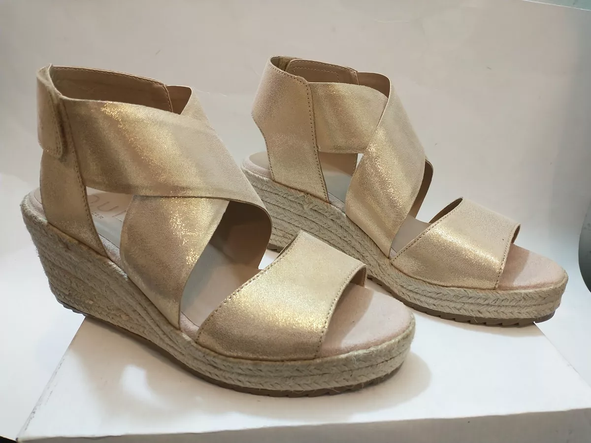 Soul Naturalizer Womens 9.5 Espadrille Wedge Sandals Oshay Gold Metallic Leather