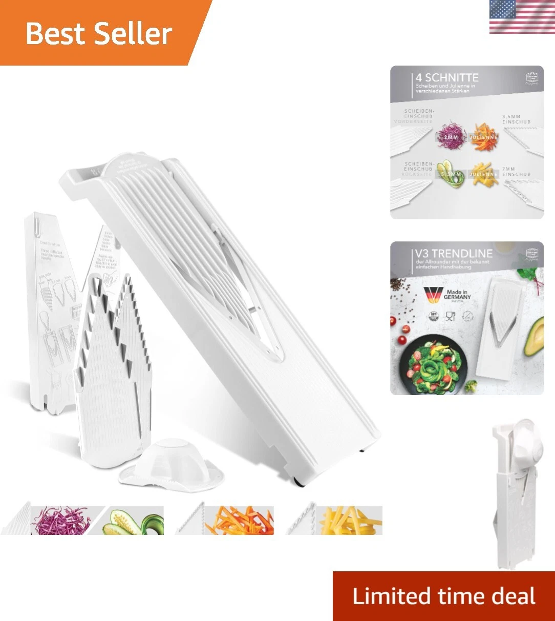 Effortless Vegetable Slicing with V3 Mandoline Starter Set - 6 Essential Pieces
