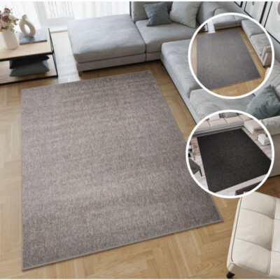 Wohnzimmer Teppich Einfarbig Grau Schwarz Modern Kurzflor Loop Technik ÖKOTEX