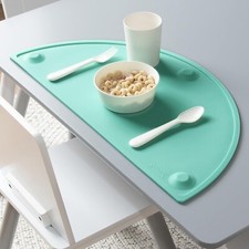Kids Silicone Placemats w/ Suction Cups, Raised Edges, Non-Slip - TEAL XL 22  x11