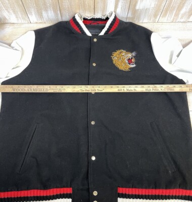 Sean John Mens Varsity Jacket In Black & White Wool Lion Size 4XL