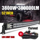 12D Curved 52inch 3800W LED Light Bar Flood Spot Roof Driving Truck RZR SUV Wire
