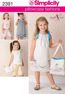 SIMPLICITY 2391 KINDER KISSENBEZUG KLEID TOP HOSE TASCHE Schnittmuster Größen 3 - 8