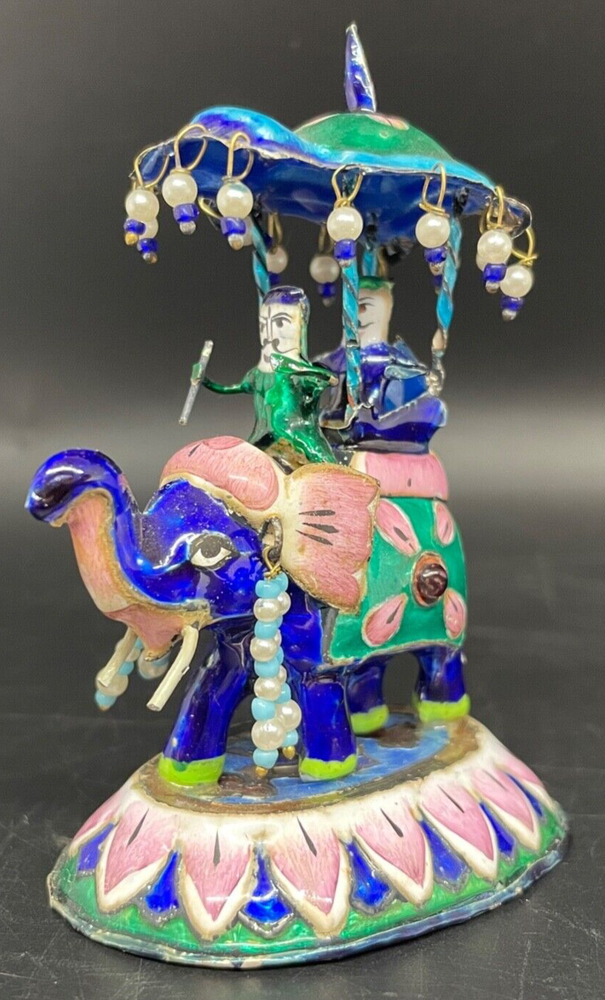 Indian Meenakari Enameled Silver Elephant Figurine