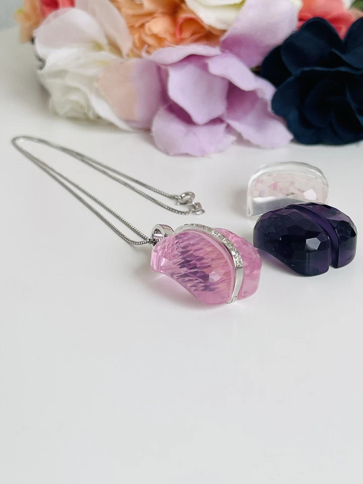 Collana In argento 925 Con Pietre Intercambiabili Rosa-Cristal-Viola - Immagine 4 di 4