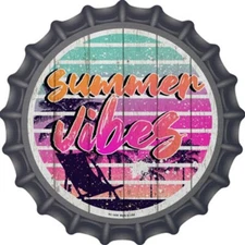 Summer Vibes Novelty Metal Bottle Cap Aluminum Circle Plaque Sign Wall Decor