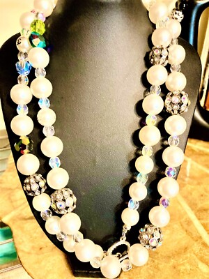 handcrafted vintage, satin pearls, crystal, beads, bicone, filigree, czech