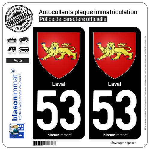 2 Stickers autocollant plaque immatriculation 53 Laval - Armoiries - Picture 9 of 9