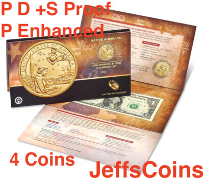   2019 P P D S Proof Sacagawea $1 Coin & Currency Native American Enhanced 19NR