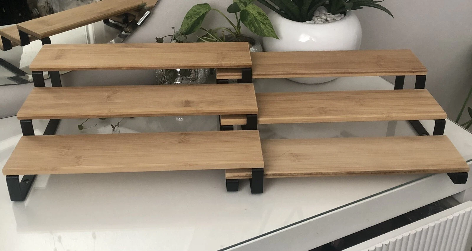 3 tier spice Shelf rack extendable storage organiser cupboard Bamboo black Steel