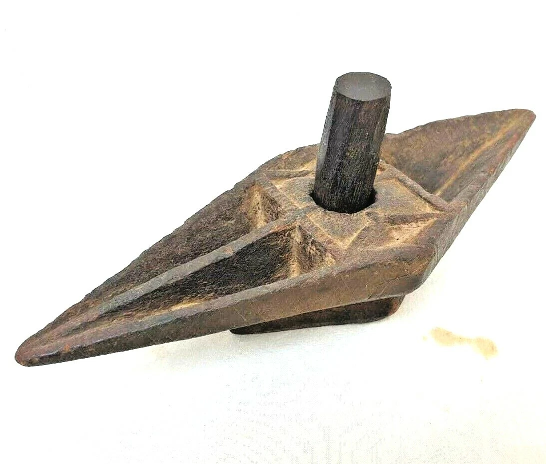 Rare 1850's Old Vintage Wooden Hand Carved Antique Spices Hand Grinder Kharal