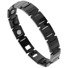 8" Tungsten Carbide Black Magnetic Bracelet w/ Faceted Hexagon Links