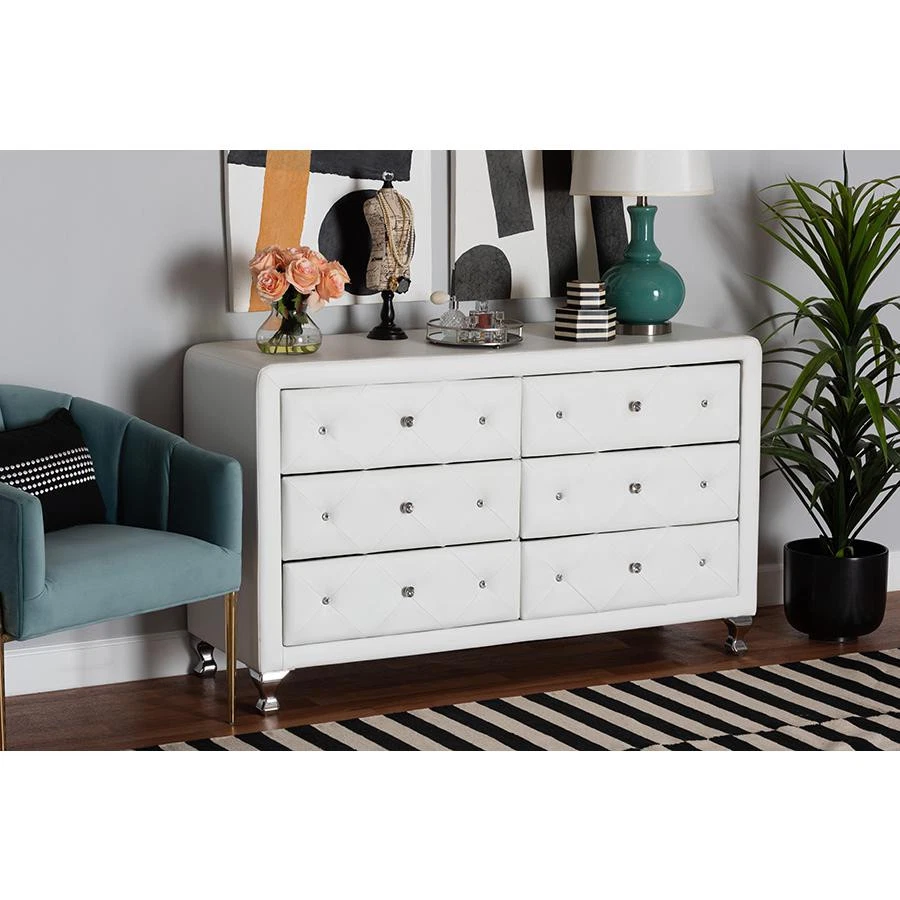 Luminescence White Faux Leather Upholstered Dresser - Image 3 of 4