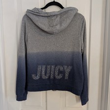 VTG Juicy Couture Y2K Zip Up Hoodie Sweatshirt LARGE Rhinestone Spell Out Ombre