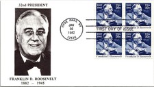 FDC 1982 SC #1950 Black Cachet - Hyde Park, NY - Block Of 4 - J20526
