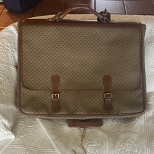 Gucci Monogram Canvas Garment Bag Suit Carrier w/ Brown Leather Trim.