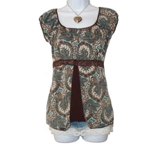 Y2K Babydoll Lace Trim Paisley Flowy Open Front 00s Rory Boho Fairy Vintage Top