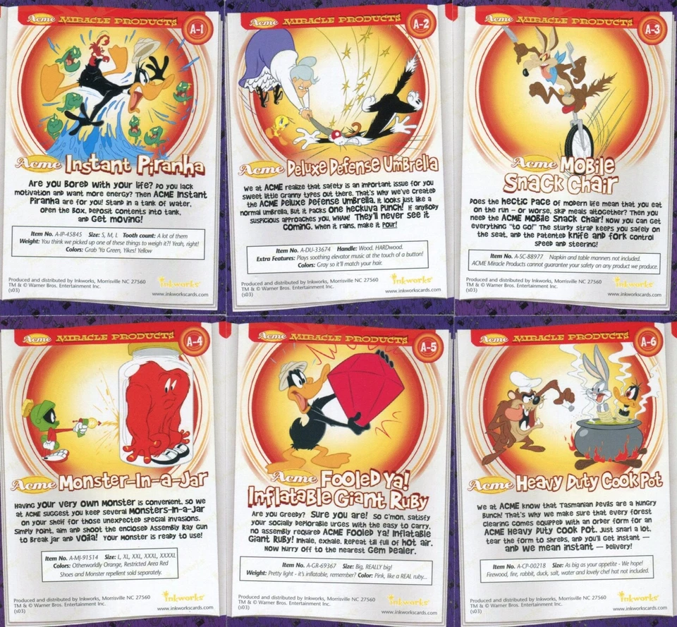 Looney Tunes Back In Action 电影 ACME Miracle Products Chase 卡套装 A-1 A-6 — 第 4/4 张图片