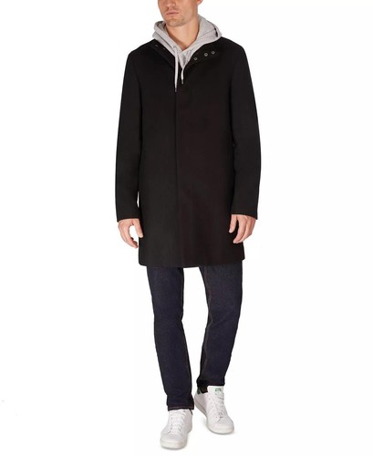Calvin Klein Mens Slim fit Overcoat Coat 38 R Black Solid - Picture 7 of 8