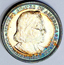1893 Columbian Expo Half Dollar Ch Gem BU Rainbow Album Toned