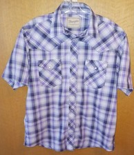 Wrangler Men's XL Short Sleeve Pearl Snap Plaid Shirt. Blue, Purple, Gray, Black