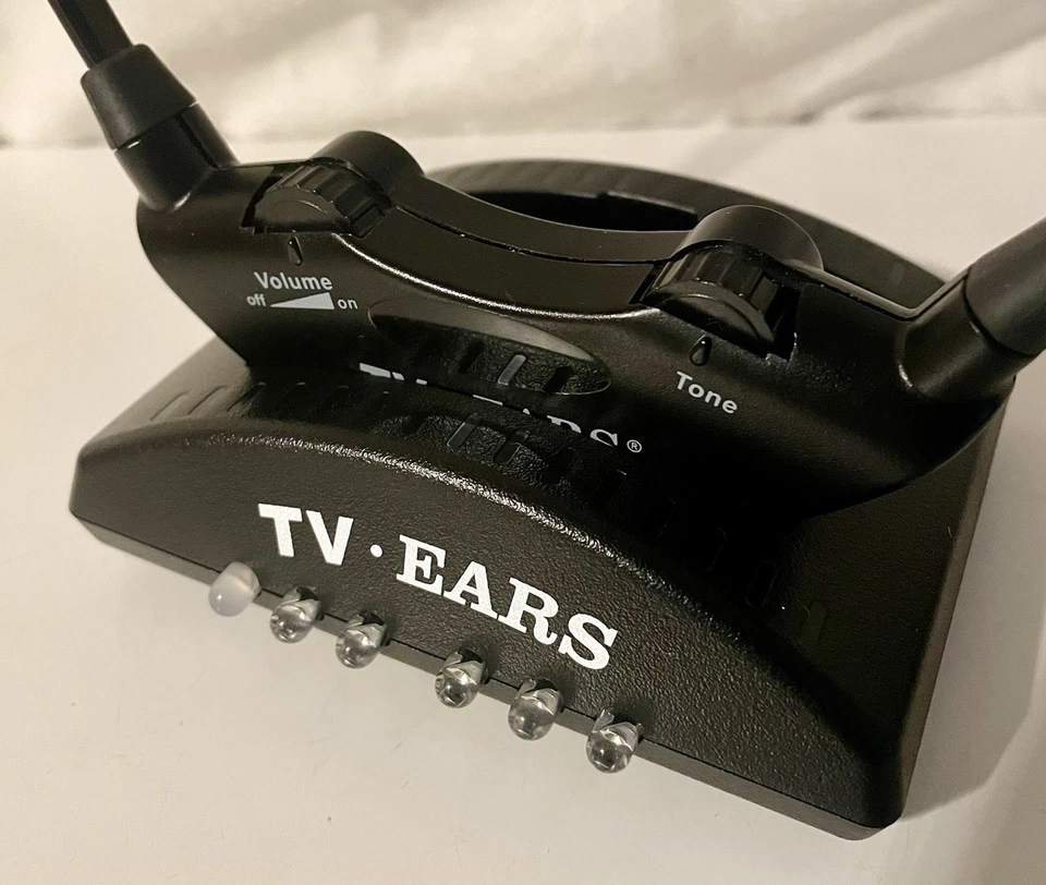 TV Ears 2.3 System- Transmitter Dock And Headset w/ New Ear Buds + Cords- Tested - Image 2 of 4