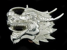 SJ01106 VINTAGE 1970s  CHINESE DRAGON  FANTASY ART SILVERTONE BELT BUCKLE