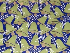 VTG CHRISTMAS WRAPPING PAPER GIFT WRAP GOLD GREEN BELLS ON BLUE RETRO 1960 NOS