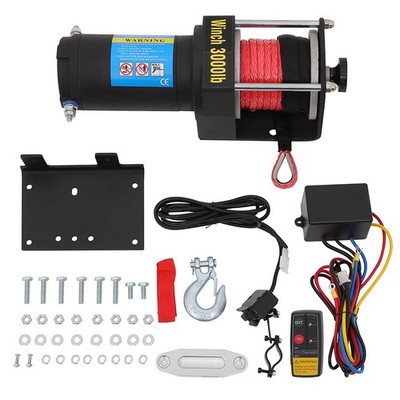 3000 lb Winch ATV UTV Trailer Boat Syn Rope 12V DC Wireless Remote Mount Corded