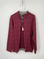 Johnston Murphy Mens XC4 Reversible Pullover Sweater L Burgundy Red 1/4 Zip NWT