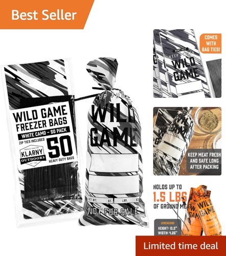 50-Pack Wild Game Freezer Bags, 1.5 LB with Twist Ties to Prevent Freezer Burn