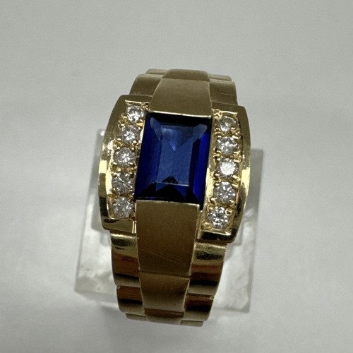 Solid 14k Yellow Gold Sapphire & Natural Diamonds Men Or Women Ring Size 11.5 - Picture 3 of 6