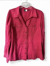 Saks Fifth Avenue Women’s 100% Linen Red Button Up Shirt Size 14
