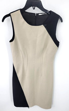 Tahari Dress Womens 2 Black Tan Colorblock Sleeveless Sheath Career Designer