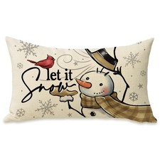 Winter Snowman Lumbar Decorative Rectangle Pillow Cover 12 x 20, Let It Snow ...