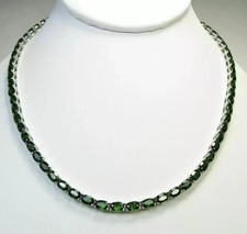 20Ctw Oval Cut Lab Created Emerald Tennis Necklace 18" 14K White Gold Plated