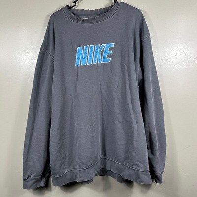 Vintage Nike Crewneck Sweatshirt XXL Gray Blue Spellout Logo Y2K Made in Turkey