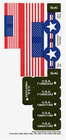 Three plastic Timmee toy tanks with U.S. flag design, one with red star and white chevron, one with blue star and red chevron.