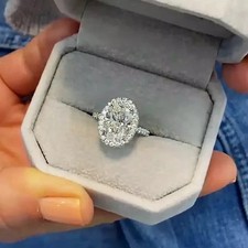 3 Ct Oval Cut Lab-Created Diamond Halo Engagement Ring 14k White Gold Plated