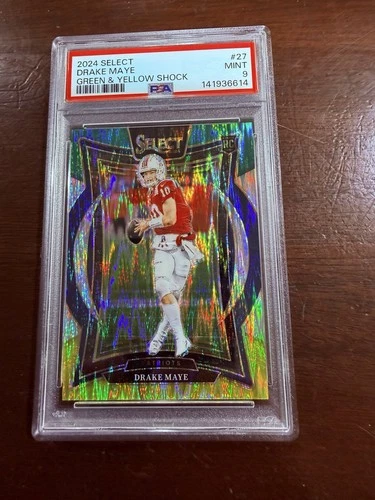 2024 Panini Select Concourse Drake Maye #27 Green & Yellow Shock Prizm PSA 9 RC