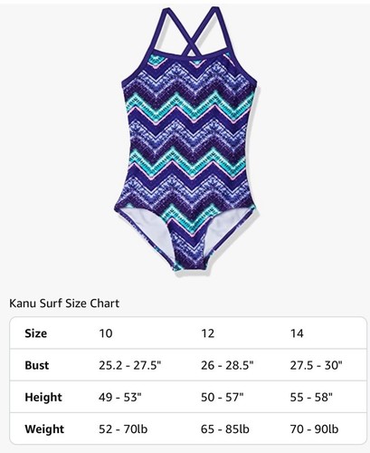 Kanu Surf Girl's Purple Printed Sport Banded One Piece Swimsuit Swimwear Sz 12 - Picture 5 of 5