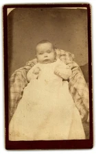 Antique CDV Circa 1880s Baby Cute In Dress Unknown Unmarked