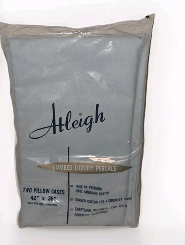 VTG Penneys Atleigh Pillow Cases Pair NOS Light Blue 100% Cotton Percale Package
