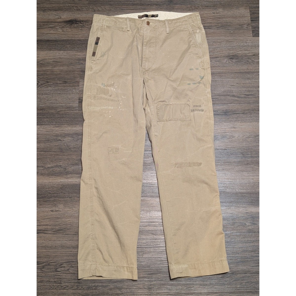 Polo Ralph Lauren Distressed Patchwork Chino Pants Tan 34x28 Mens