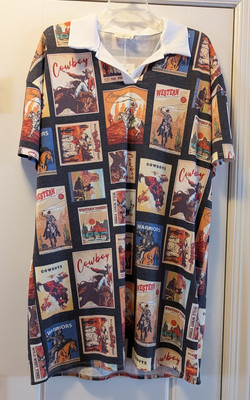 NWT Medium Avery Shirt Dress Womens Retro Cowboy Horse Rodeo Western Graphic