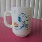 Vintage Fire-King Mug White Snoopy Woodstock Coffee Break Milk Glass Peanuts