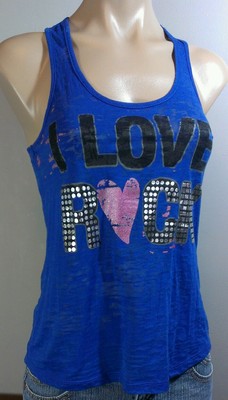 NEW EYELASH COUTURE I LOVE ROCK KOHL'S MUSIC BLUE LARGE LG TANK SHIRT