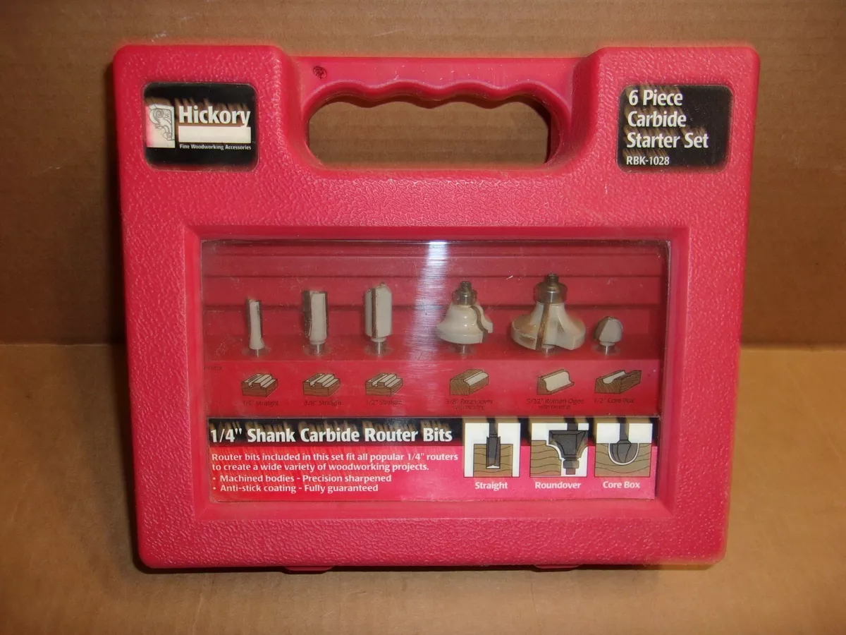 Hickory Woodworking 6 Piece Carbide Router Bit Set 1 4